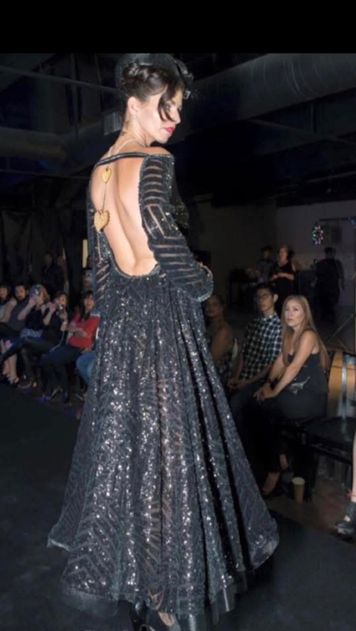 Lookbook — sequined backless gown on runway